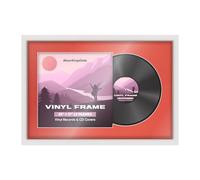 Alison Kingsgate 25×17" Vinyl Record Frame for 12 Inch LP Cover & Disc - Premium Overlapped Display Photo Frames - Engineered Wood with Perspex Front - White with Poppy red Mount for Music Lovers