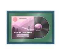 Alison Kingsgate 25×17" Vinyl Record Frame for 12 Inch LP Cover & Disc - Premium Overlapped Display Photo Frames - Engineered Wood with Perspex Front - Bluewith Emerald Mount for Music Lovers