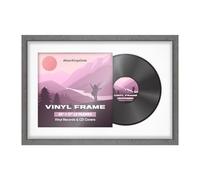 Alison Kingsgate 25×17" Vinyl Record Frame for 12 Inch LP Cover & Disc - Premium Overlapped Display Photo Frames - Engineered Wood with Perspex Front - Grey Marble with white Mount for Music Lovers