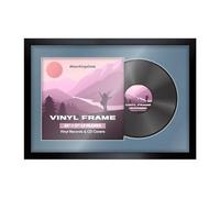 Alison Kingsgate 25×17" Vinyl Record Frame for 12 Inch LP Cover & Disc - Premium Sleek Display Photo Frames - Engineered Wood with Perspex Front - Black with Pompadour Mount for Music Lovers