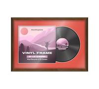 Alison Kingsgate 25×17" Vinyl Record Frame for 12 Inch LP Cover & Disc - Premium Sl isplay Photo Frames - Engineered Wood with Perspex Front - Walnutwith Poppy Red Mount for Music Lovers