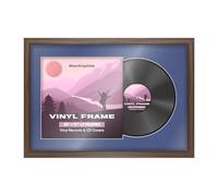 Alison Kingsgate 25×17" Vinyl Record Frame for 12 Inch LP Cover & Disc - Premium Sleek Display Photo Frames - Engineered Wood with Perspex Front - Walnutwith Blue Mount for Music Lovers