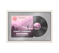 Alison Kingsgate 25×17" Vinyl Record Frame for 12 Inch LP Cover & Disc - Premium Sl isplay Photo Frames - Engineered Wood with Perspex Front - Whitewith Silver Mount for Music Lovers