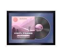 Alison Kingsgate 25×17" Vinyl Record Frame for 12 Inch LP Cover & Disc - Premium Sl isplay Photo Frames - Engineered Wood with Perspex Front - Black with Blue Mount for Music Lovers