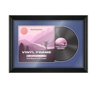 Alison Kingsgate 25×17" Vinyl Record Frame for 12 Inch LP Cover & Disc - Premium Swept Display Photo Frames - Engineered Wood with Perspex Front - Black with Blue Mount for Music Lovers