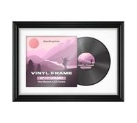 Alison Kingsgate 25×17" Vinyl Record Frame for 12 Inch LP Cover & Disc - Premium Swept Display Photo Frames - Engineered Wood with Perspex Front - Black with White Mount for Music Lovers