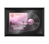 Alison Kingsgate 25×17" Vinyl Record Frame for 12 Inch LP Cover & Disc - Premium Swept Display Photo Frames - Engineered Wood with Perspex Front - Black with Black Mount for Music Lovers