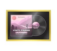 Alison Kingsgate 25x17 Gold Vinyl Record Photo - Display Modern Frames for 12-Inch LP Cover & Disc - Engineered Wood with Shatterproof Perspex Front - Gift for Music Lovers - Black Mount