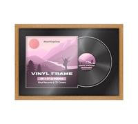 Alison Kingsgate 25x17 Oak Vinyl Record Photo - Display Modern Frames for 12-Inch LP Cover & Disc - Engineered Wood with Shatterproof Perspex Front - Gift for Music Lovers - Black Mount