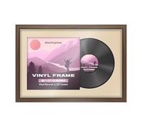 Alison Kingsgate 25x17 Walnut Vinyl Record Frame for LP & Album | Engineered Wood & Shatterproof Perspex Front for 12 Inch LP, CD Holder Modern Display For Music Lover - Ivory Mount