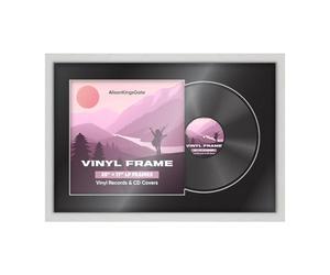 Alison Kingsgate 25x17 White Ash Vinyl Record Photo - Display Modern Frames for 12-Inch LP Cover & Disc - Engineered Wood with Shatterproof Perspex - Gift for Music Lovers - Black Mount