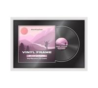 Alison Kingsgate 25x17 White Vinyl Record Photo - Display Modern Frames for 12-Inch LP Cover & Disc - Engineered Wood with Shatterproof Perspex Front - Gift for Music Lovers - Black Mount