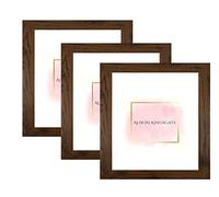 Alison Kingsgate 6X6 Walnut Modern Photo Frames Pack of 3 - Engineered Wood Picture Frame with Perspex Front - Ideal for Certificates - Wall Mount or Tabletop - Multiple Sizes & Colors