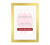 Alison Kingsgate A1 Gold Picture Frame with A2 Mount - Engineered Wood Photo Frame with Precision Cut Cardboard Mount - Ideal for Posters -Sizes & Colours Available