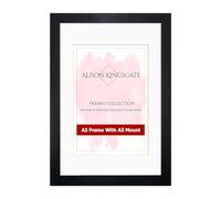 Alison Kingsgate A2 Black Picture Frame with A3 Mount - Engineered Wood Photo Frame with Precision Cut Cardboard Mount - Ideal for Posters -Sizes & Colours Available