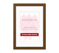 Alison Kingsgate A2 Dark Oak Picture Frame with A3 Mount - Engineered Wood Photo Frame with Precision Cut Cardboard Mount - Ideal for Posters -Sizes & Colours Available