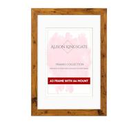 Alison Kingsgate A3 Rustic Oak Picture Frame with A4 Mount - Engineered Wood Photo Frame with Precision Cut Cardboard Mount - Ideal for Posters -Sizes & Colours Available