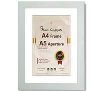 Alison Kingsgate A4 Light Grey Picture Frame with Mount for A5 Photo - Engineered Wood Photo Frame with Precision Cut Cardboard Mount - Ideal for Photos, Posters & Artwork - Wall or Tabletop Display