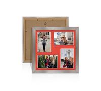 Alison Kingsgate Aluminium 12x12 Photo frames for multiple pictures -4 Apertures Collage Frame with Poppy Red Mount - Holds (4x) 6x4 Photos - Engineered Wood & Perspex