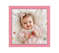 Alison Kingsgate Baby Pink 4X4 Nursery Picture Frames, Baby Boy Gift Photo Frame, Wall Mount or Tabletop, Perspex Front, Thin Keepsake Frame for Newborn, Baby Shower & First Memories