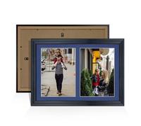 Alison Kingsgate Black 20x14 Photo frames for multiple pictures - Collage Frame for 2 Pictures with Blue Mount - Holds (2x) A4 Photos - Engineered Wood & Perspex