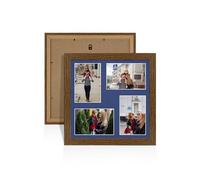 Alison Kingsgate Dark Oak 12x12 Photo frames for multiple pictures - Collage Frame for 4 Pictures With Blue Mount - Holds (4x) 6x4 Photos - Engineered Wood & Perspex