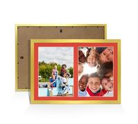 Alison Kingsgate Gold 20x14 Photo frames for multiple pictures - 2 Apertures Collage Frame with Poppy Red Mount - Holds (2x) A4 Photos - Engineered Wood & Perspex