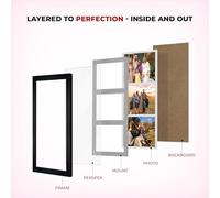 Alison Kingsgate Gold 40x20cm Photo frames for multiple pictures -3 Apertures Collage Frame with Mid Grey Mount - Holds (3x) 6x4 Photos - Engineered Wood & Perspex
