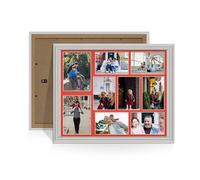 Alison Kingsgate Light Grey 20x16 Photo frames for multiple pictures - 9 Apertures Collage Frame with Poppy Red Mount - Holds (2x) 7x5 & (7x) 6x4 Photos - Engineered Wood & Perspex