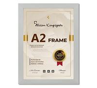 Alison Kingsgate Light Grey A2 Frame in With Clear Perspex Sheet & Wall Mounted Hooks - Use For A2 Picture Frames - A2 Photo Frame - A2 Grey Frames (A2, Light Grey)