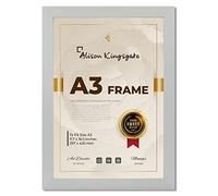 Alison Kingsgate Light Grey A3 Photo Frame in Size 30x42cm A3 Frame Grey with Clear Perspex Sheet & Wall Mounted Hook - Use for A3 Pictures Frames - Poster Frames (A3, Light Grey)