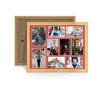 Alison Kingsgate Light Oak 20x16 Photo frames for multiple pictures - 9 Apertures Collage Frame with Poppy Red Mount - Holds (2x) 7x5 & (7x) 6x4 Photos - Engineered Wood & Perspex