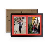 Alison Kingsgate Matte Black 20x14 Photo frames for multiple pictures -2 Apertures Collage Frame with Poppy Red Mount - Holds (2x) A4 Photos - Engineered Wood & Perspex