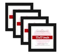 Alison Kingsgate Modern 17X17 BLACK Photo Frame Pack of 4-Engineered Wood Picture Frames with Shatterproof Perspex - Ideal for Artwork-Wall Mount or Tabletop - Multiple Sizes & Colours Available
