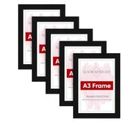 Alison Kingsgate Modern A3 BLACK Photo Frame Pack of 5-Engineered Wood Picture Frames with Shatterproof Perspex - Ideal for Artwork-Wall Mount or Tabletop - Multiple Sizes & Colours Available