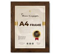Alison Kingsgate Modern A4 Walnut Picture Frames - Engineered Wood Photo Frame with Shatterproof Perspex Front - Ideal for Posters, Certificates & Artwork - Wall Mount or Tabletop Display
