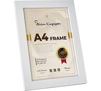 Alison Kingsgate Modern A4 White Picture Frames - Engineered Wood Photo Frame with Shatterproof Perspex Front - Ideal for Posters, Certificates & Artwork - Wall Mount or Tabletop Display