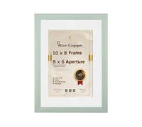 Alison Kingsgate Modern Green 10x8 Frame With Mount For 8x6 Print Size (15.24 x 20.32cm) Green 10x8 Picture Frame With Mount with Safe Perspex Front & Wall Hanging Hooks - Handmade Frames