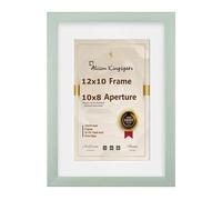 Alison Kingsgate Modern Green 12x10 Frame With Mount For 10x8 Print Size (25.4 x 20.32cm) Green 12x10 Picture Frame With Mount with Safe Perspex Front & Wall Hanging Hooks - Handmade Frames