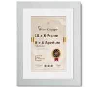 Alison Kingsgate Modern Light Grey 10x8 Frame With Mount For 8x6 Print Size (15.24 x 20.32cm) Light Grey 10x8 Picture Frame With Mount with Safe Perspex Front & Wall Hanging Hooks - Handmade Frames