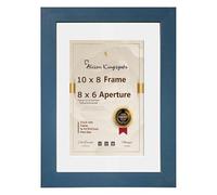 Alison Kingsgate Modern Navy Blue 10x8 Frame With Mount For 8x6 Print Size (15.24 x 20.32cm) Navy Blue 10x8 Picture Frame With Mount with Safe Perspex Front & Wall Hanging Hooks - Handmade Frames
