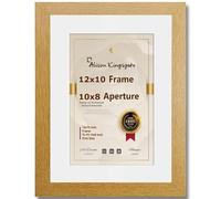 Alison Kingsgate Modern Oak 12x10 Frame With Mount For 10x8 Print Size (25.4 x 20.32cm) Oak 12x10 Picture Frame With Mount with Safe Perspex Front & Wall Hanging Hooks - Handmade Frames
