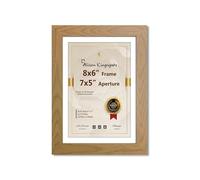 Alison Kingsgate Modern Oak 8x6 Frame With Mount For 7x5 Print Size (17.78 x 12.7cm) Oak 8x6 Picture Frame With Mount with Safe Perspex Front & Wall Hanging Hooks - Handmade Frames