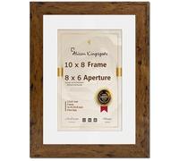 Alison Kingsgate Modern Rustic Oak 10x8 Frame With Mount For 8x6 Print Size (15.24 x 20.32cm) Rustic Oak 10x8 Picture Frame With Mount with Safe Perspex Front & Wall Hanging Hooks - Handmade Frames