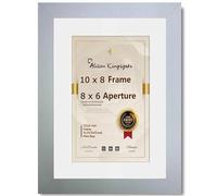 Alison Kingsgate Modern Silver 10x8 Frame With Mount For 8x6 Print Size (15.24 x 20.32cm) Silver 10x8 Picture Frame With Mount with Safe Perspex Front & Wall Hanging Hooks - Handmade Frames