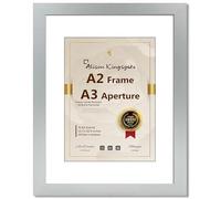 Alison Kingsgate Modern Silver A2 Frame WIth Mount For A3 Print Size (29.7 X 42cm) Silver A2 Picture Frame With Mount with Safe Perspex Front & Wall Hanging Hooks - British Handmade Frames