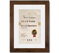 Alison Kingsgate Modern Walnut 10x8 Frame With Mount For 8x6 Print Size (15.24 x 20.32cm) Walnut 10x8 Picture Frame With Mount with Safe Perspex Front & Wall Hanging Hooks - Handmade Frames