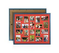 Alison Kingsgate Navy Blue 80x70cm Photo frames for multiple pictures - 20 Apertures Collage Frame with Poppy Red Mount - Holds (18x) 6x4 & (2x) 4x4 Photos - Engineered Wood & Perspex