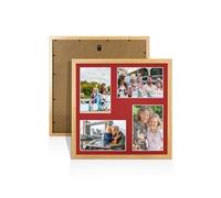 Alison Kingsgate Oak 12x12 Photo frames for multiple pictures - 4 Apertures Collage Frame with Crimson Mount - Holds (4x) 6x4 Photos - Engineered Wood & Perspex