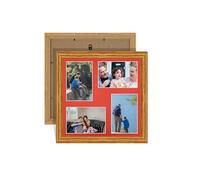Alison Kingsgate Oak 12x12 Photo frames for multiple pictures - 4 Apertures Collage Frame with Poppy Red Mount - Holds (4x) 6x4 Photos - Engineered Wood & Perspex